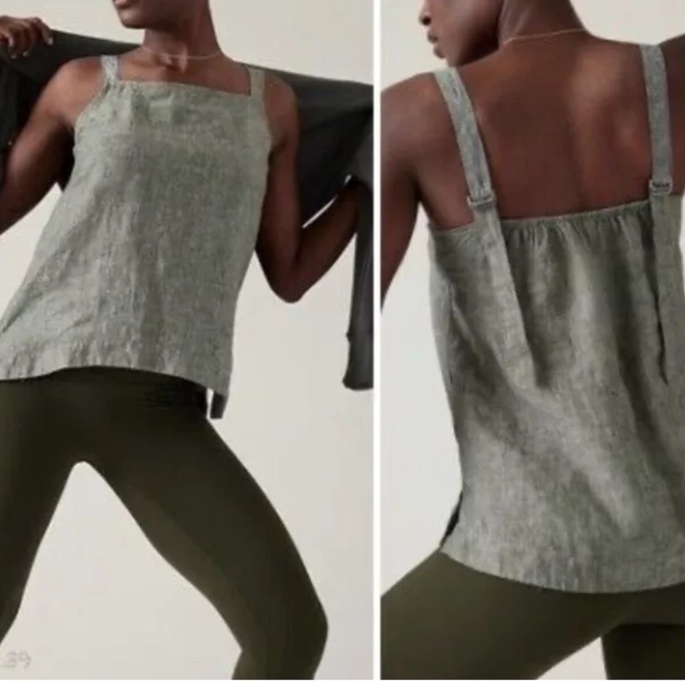 ATHLETA LINEN VOYAGER ASPEN GREEN ADJUSTABLE TANK TOP SIZE SMALL NWT
